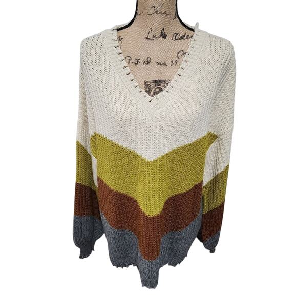 BLU PEPPER color block‎ chevron boho destroyed sweater size 2X - Picture 1 of 8